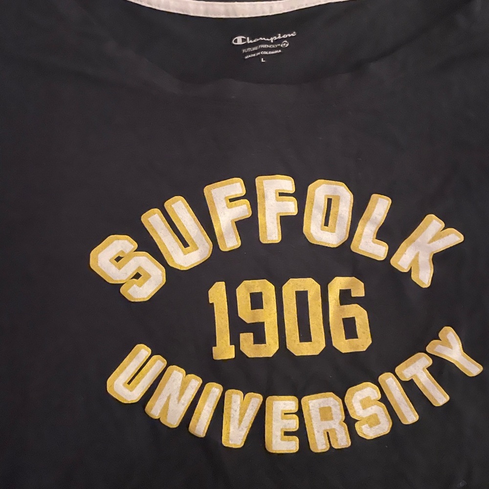 Suffolk University navy blue scoop neck baseball tee